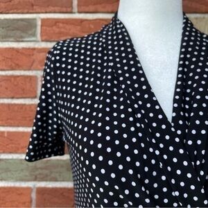 Norma Kamali Baby Polka Dot Side Drape Black White Faux Wrap Dress 👗